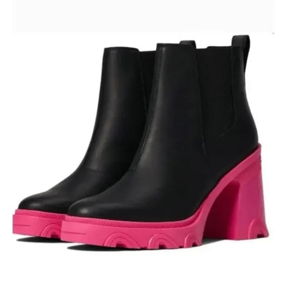 Sorel Brex Heel Chelsea Waterproof Boot Booties Hot Pink Black 7